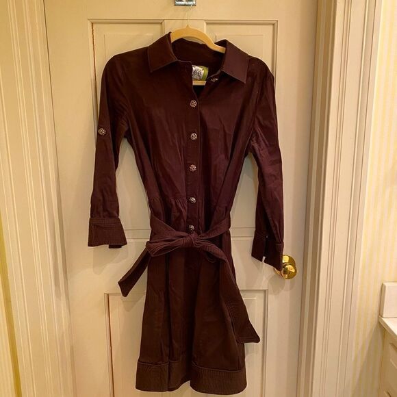Elizabeth McKay brown dress with gold buttons and waist tie - Picture 1 of 4
